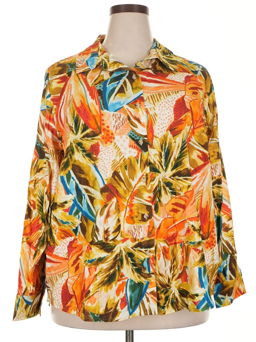 NWT Investments Woman Tropical Colorful Floral Linen Blend Blouse Size 2X